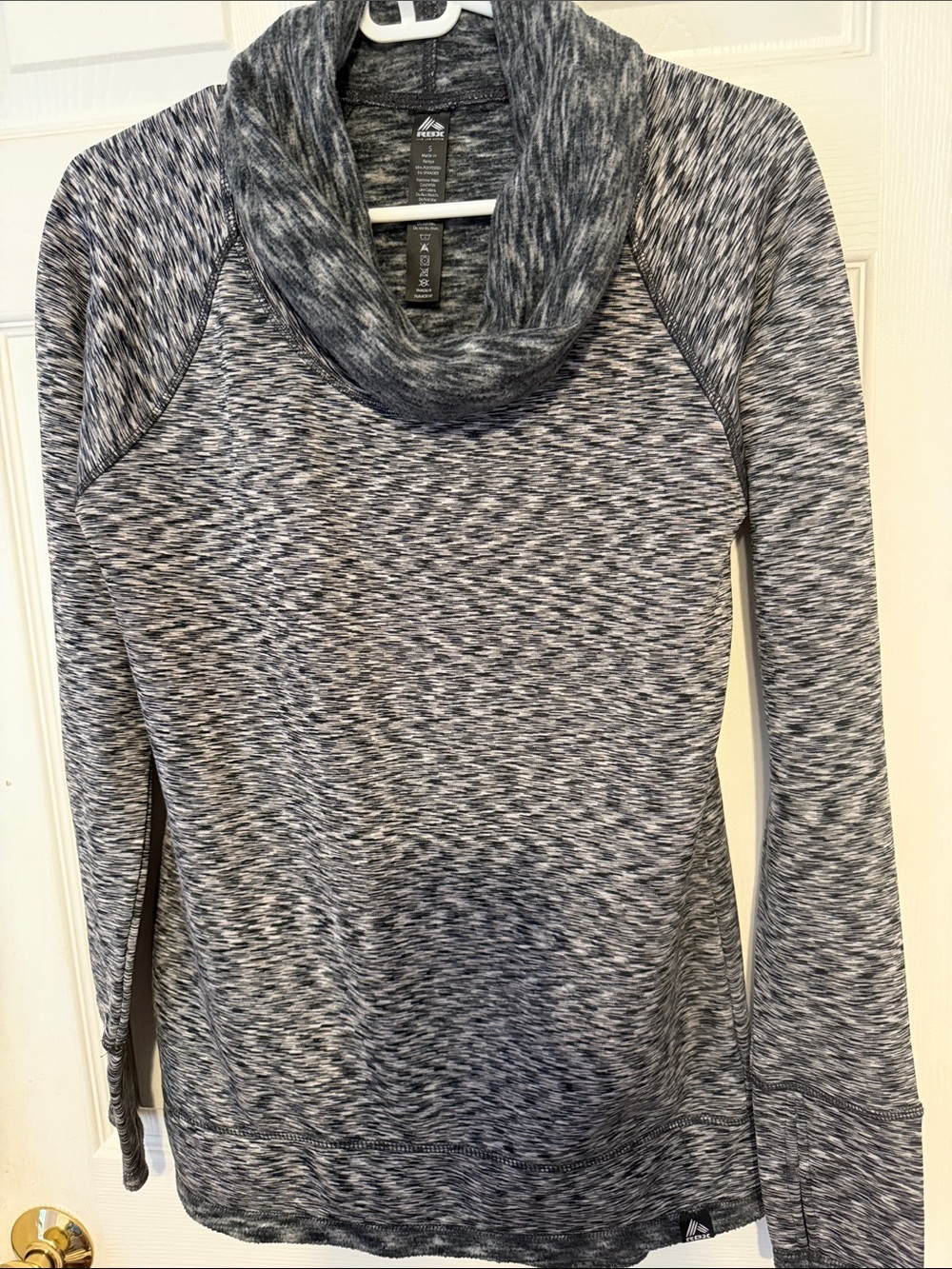 Reebok Women's Heathered Black & White Cowl Neck Sweater